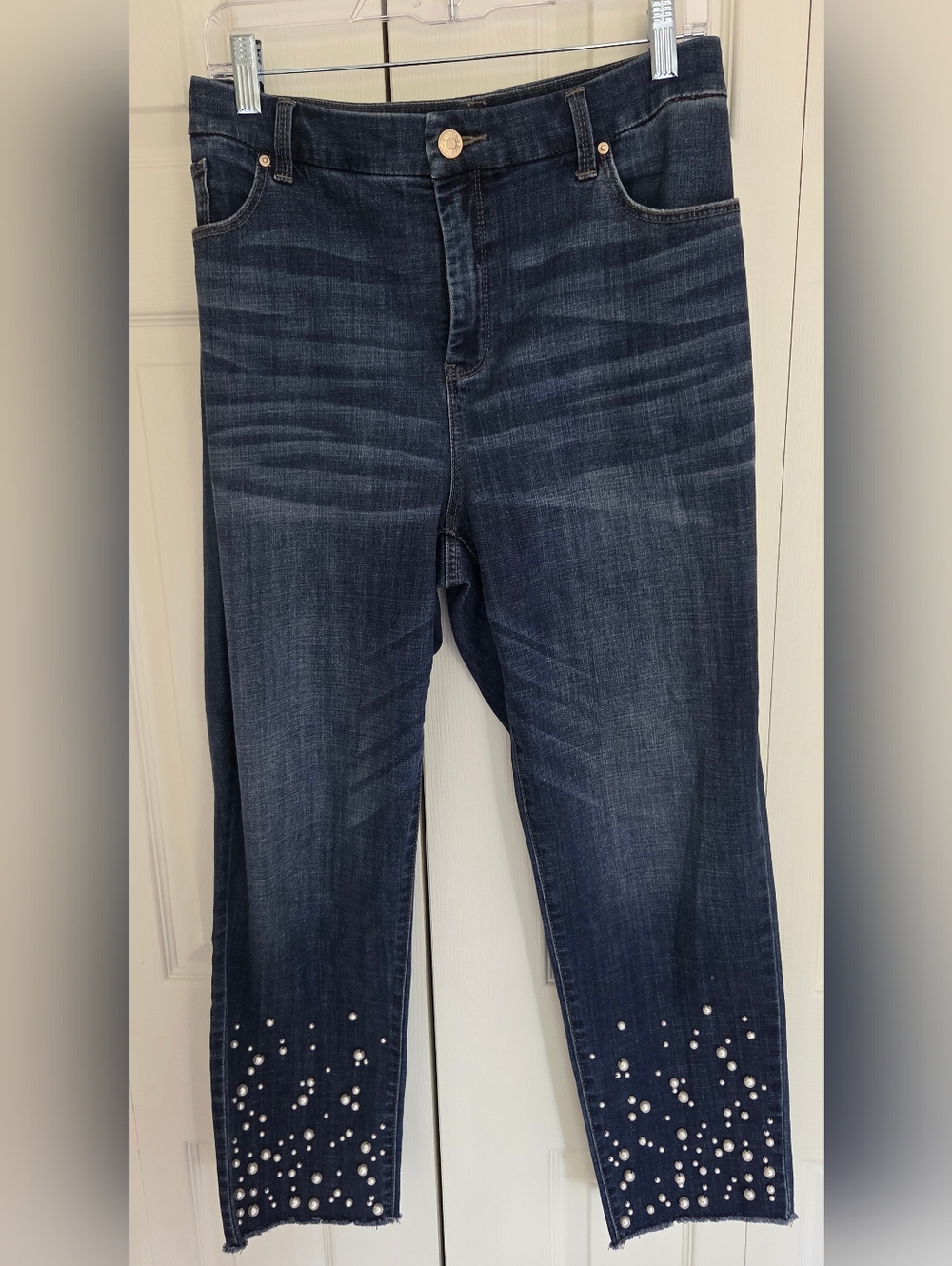 Chico's Ankle Jeans Dark Denim with Pearls